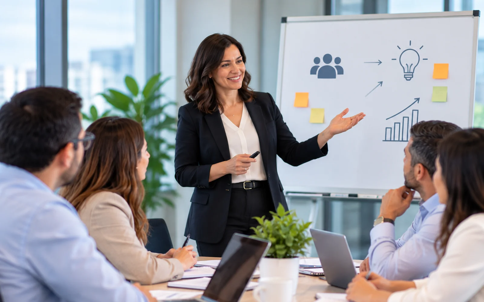 Facilitadora desarrollando una sesión de capacitación con un grupo de profesionales.
