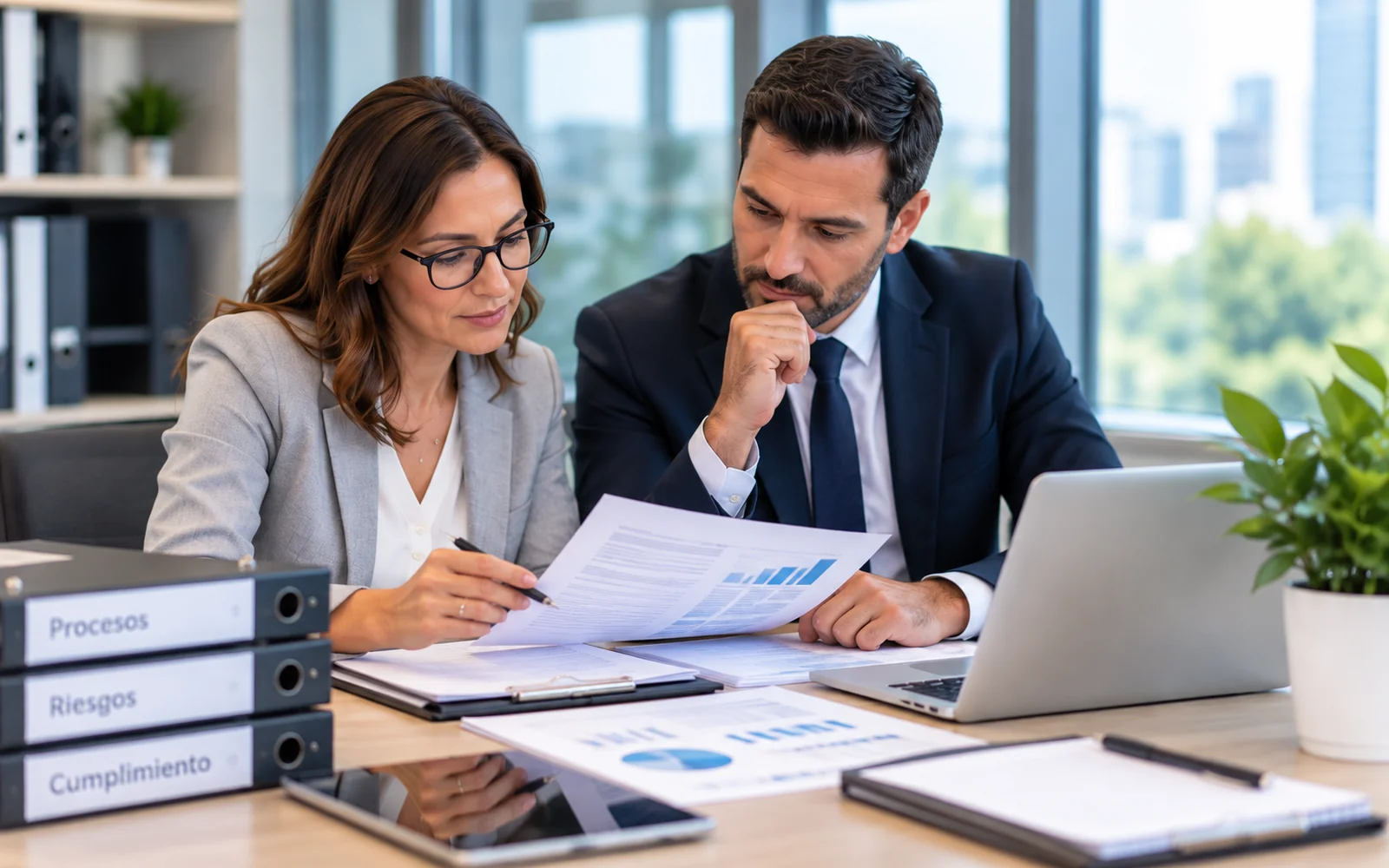 Profesionales revisando documentos, evidencia y resultados durante una evaluación.